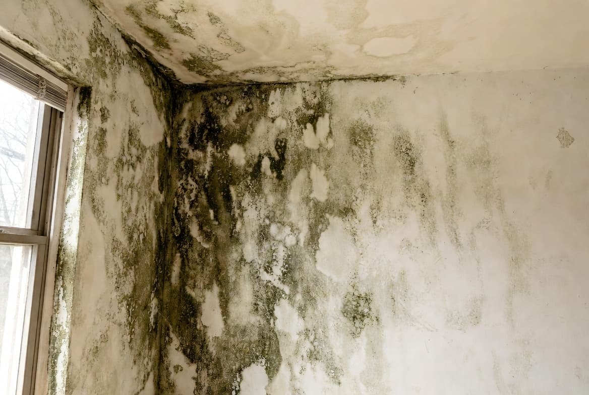 Exemple de pathologie : humidité et moisissures en angle de mur